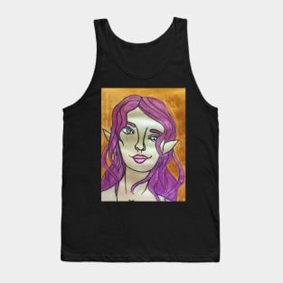 Elf With Purple Hair Mixed Media Illustration Tank Top